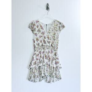 Alice + Olivia Mariska Floral Ruffle Romper In White Size 8